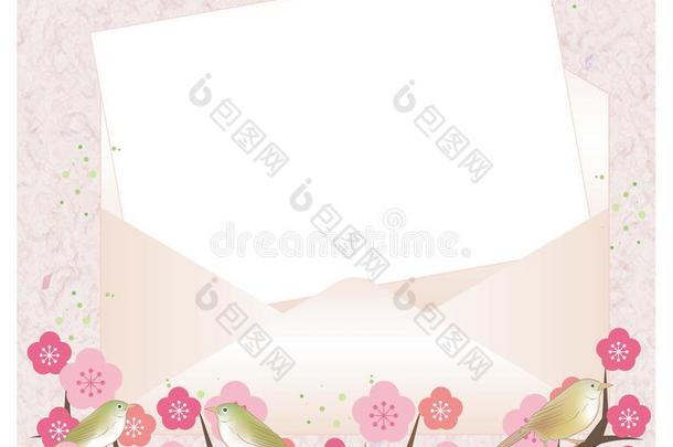 敞开的信封和信纸-日本人夜莺和梅花Turkey土耳其