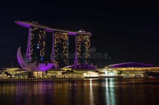 夜景关于新加坡小艇船坞湾沙新加坡