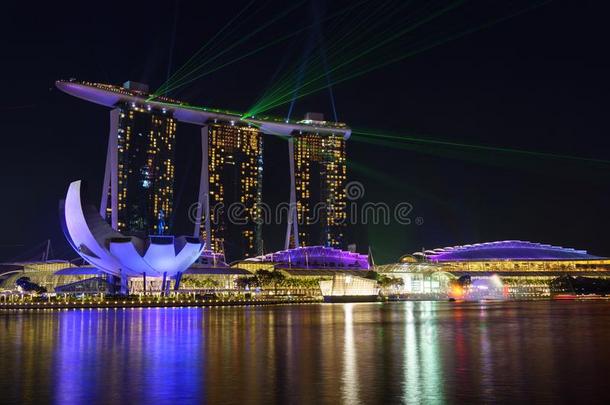 夜景关于新加坡小艇船坞湾沙新加坡