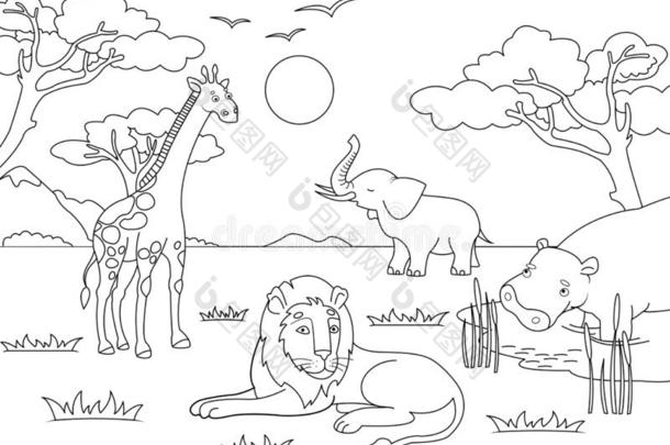 孩子们绘画.动物关于非洲,大陆哺乳动物,动物园.vect