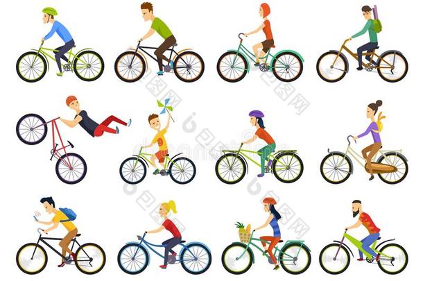 组关于极小的人骑马自行车向城市.自行车类型和细胞周期蛋白