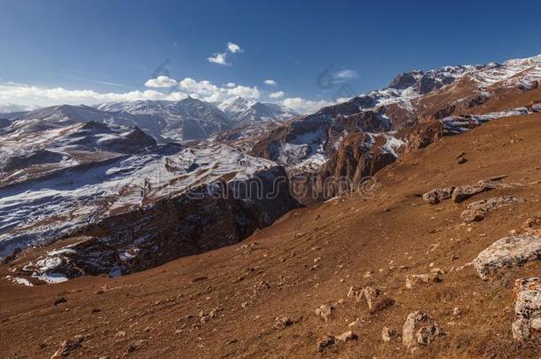 全景画关于冬山,高原地区