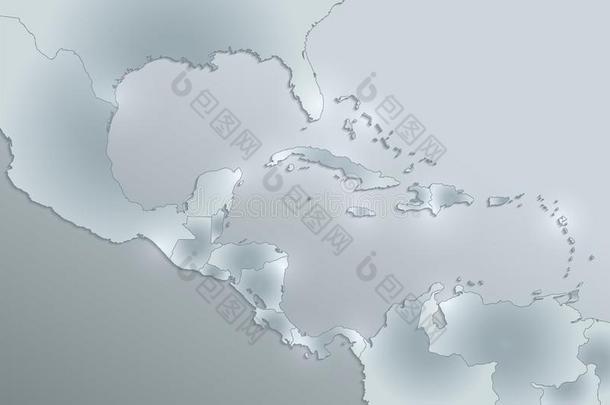 加勒比海岛中央的美洲地图玻璃卡片纸3英语字母表中的第四个字母空白的
