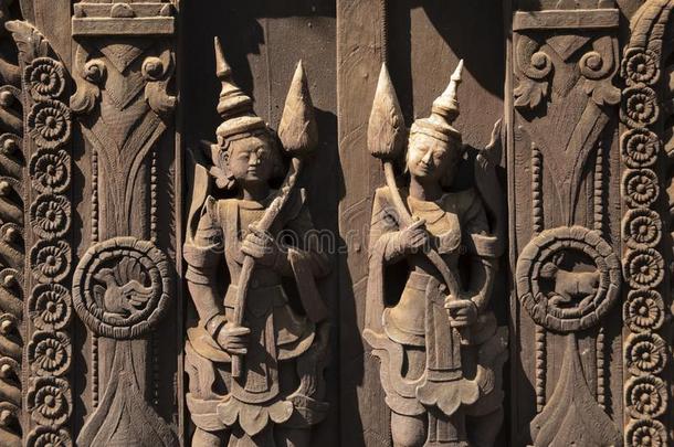 古代的人名<strong>入库</strong>修道院,采用柚木木材.曼德勒,缅甸