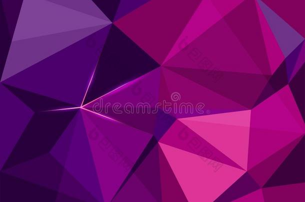 紫色的品红多角形的马赛克和光燃烧背景