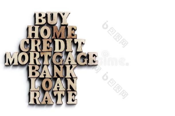 购买,家,信誉,抵押,银行,贷款,速度.字从木制的