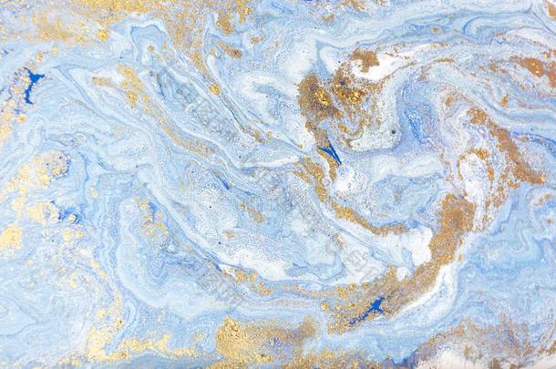 蓝色和金大理石花纹模式.金色的大理石液体质地.