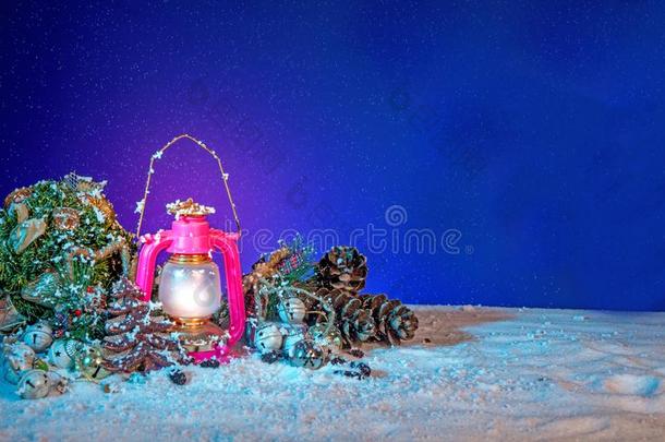 圣诞节灯笼横幅,老的煤油灯背景,股份image形象