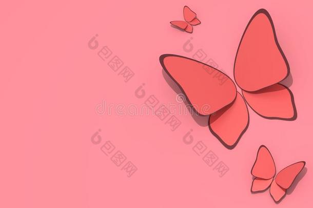 num.三光珊瑚蝴蝶向粉红色的背景和复制品空间