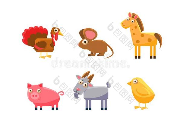 漂亮的农场动物放置,火鸡,马,猪,山羊,鸡,老鼠