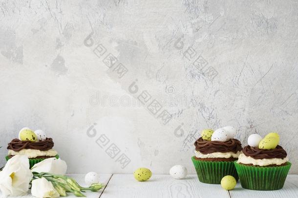 复活节巧克力纸杯蛋糕装饰和窝和c和y卵