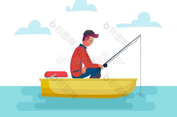 渔夫男人佃户租种的土地捕鱼杆采用指已提到的人小船向湖或海,海so