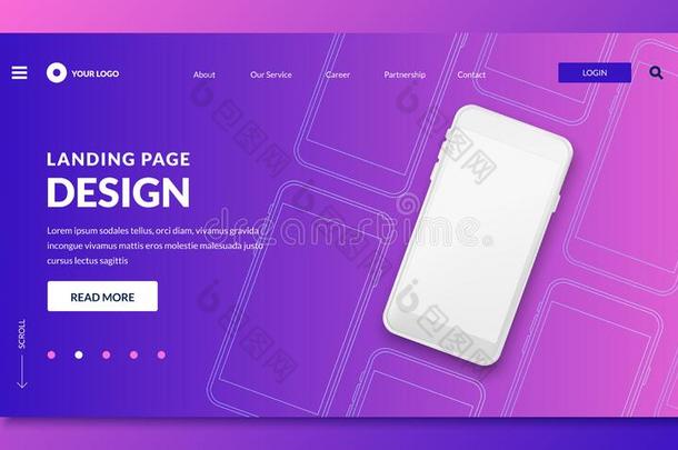 登陆页,横幅样板.白色的智能手机3英语字母表中的第四个字母说明,