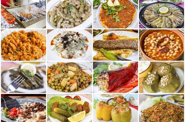 传统的美味的土耳其的foodstuff粮食拼贴画.食物观念