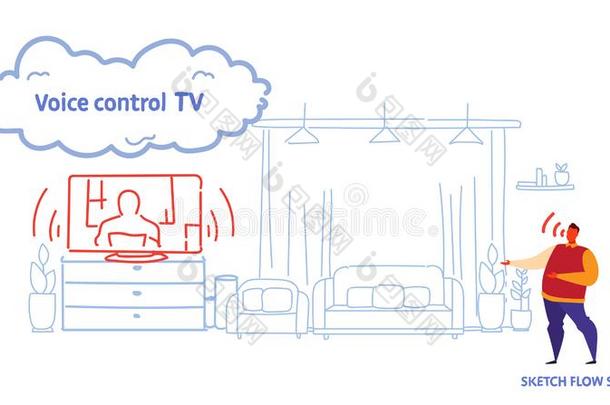 家电视受约束的在旁边男人聪明的television电视机技术认出逗号