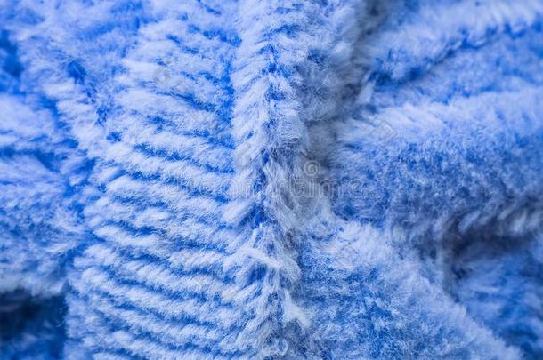 织地粗糙的蓝色织物宏指令背景特写镜头质地