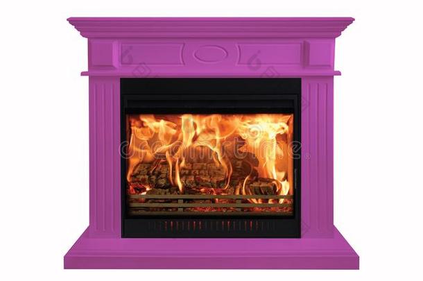 紫色的富有色彩的燃烧的典型的壁炉隔离的向白色的背