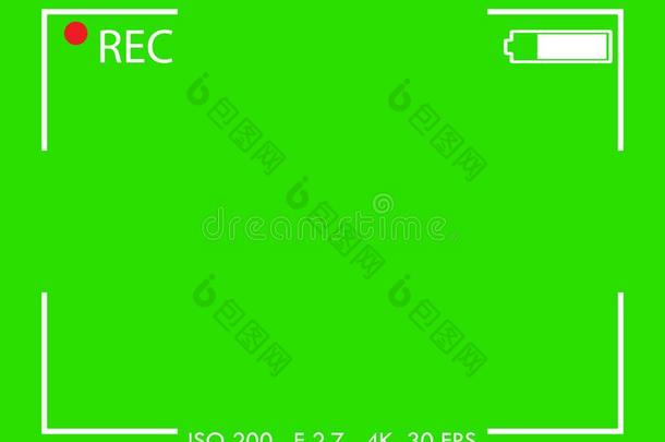 照相机框架取景器屏幕向绿色的背景.矢量图解