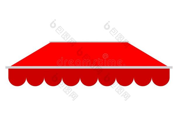 红色的商店布做的凉篷遮阳伞假雷达为商店和饭店