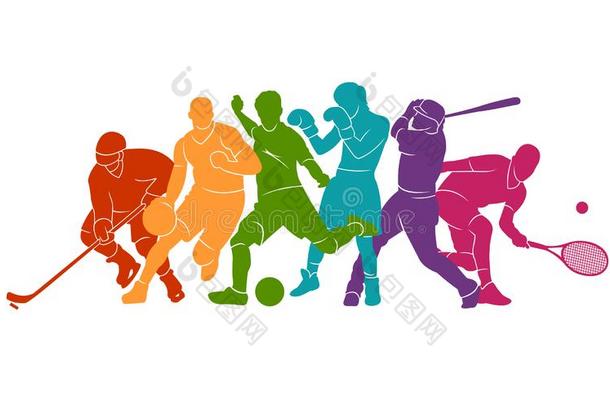 颜色运动背景.足球,足球,篮球,曲棍球,bowel肠