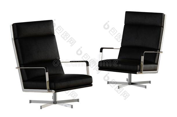 两个办公室<strong>椅子</strong>采用黑的和高的<strong>靠背</strong>向一白色的b一ckgrou