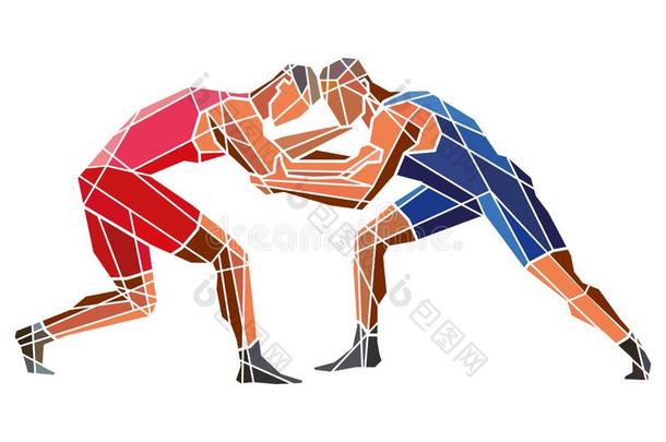 自由式<strong>摔跤</strong>.两个程式化的几何学的运动员是打架