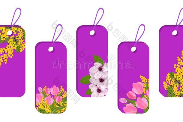 放置紫色的有背胶的标签和标签和春季花.花TokyoUniversityLibrary东京大学图书馆