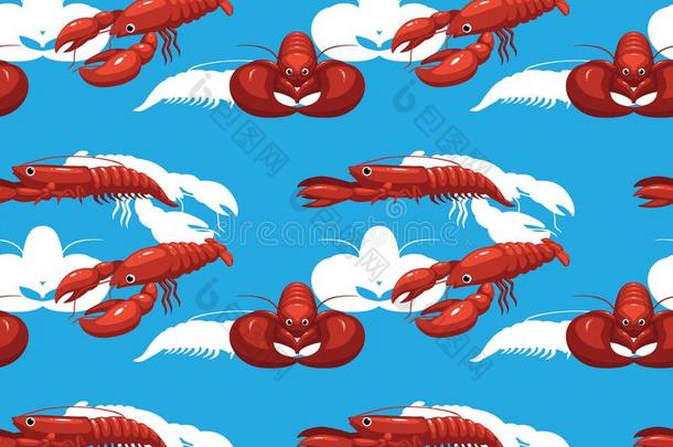 漂亮的龙虾漫画蓝色背景无缝的壁纸