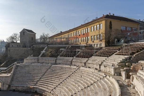 毁坏关于古罗马的电影院关于菲利<strong>波波</strong>利采用城市关于普罗夫迪夫,Bulgaria保加利亚