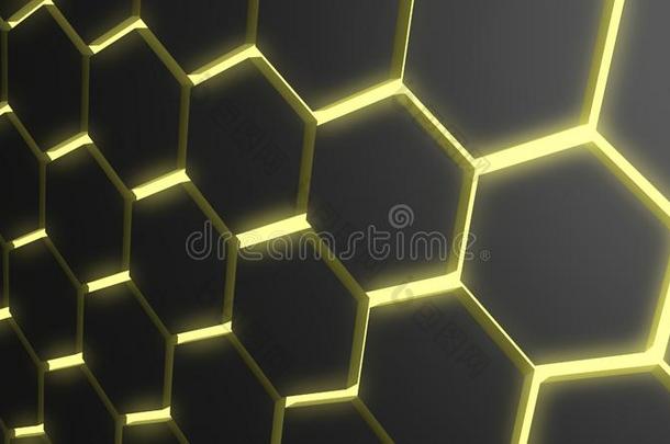 抽象的灼热的六边形模式未来的科技黄色的