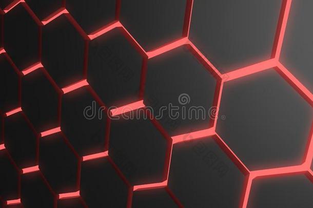 抽象的灼热的六边形模式未来的科技红色的