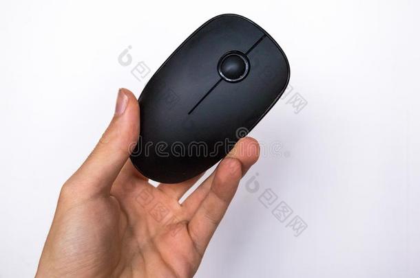 不用电线的计算机老鼠向白色的背景采用手