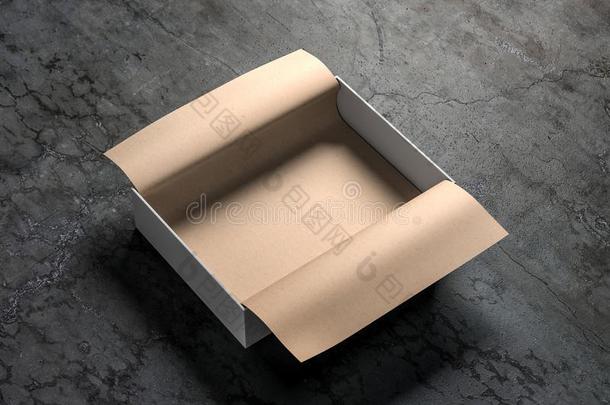 白色的断开的赠品盒包装假雷达和<strong>牛皮纸包装</strong>材料纸