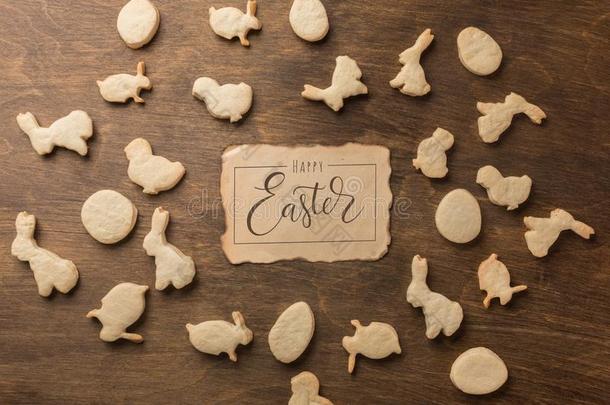 复活节姜饼甜饼干.卵和兔子.顶看法