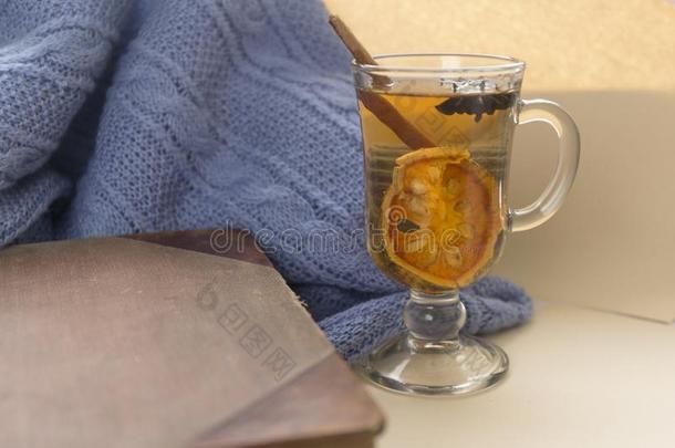 冬暖和的茶水和香料.古老的笔记簿.愈合空白了.