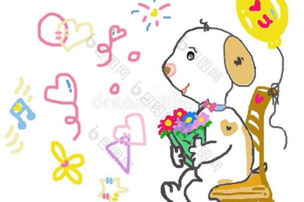 艺术草图关于白色的小狗等候为爱