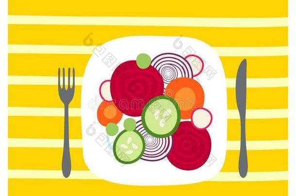 表和健康的餐,刨切的蔬菜向指已提到的人盘子.