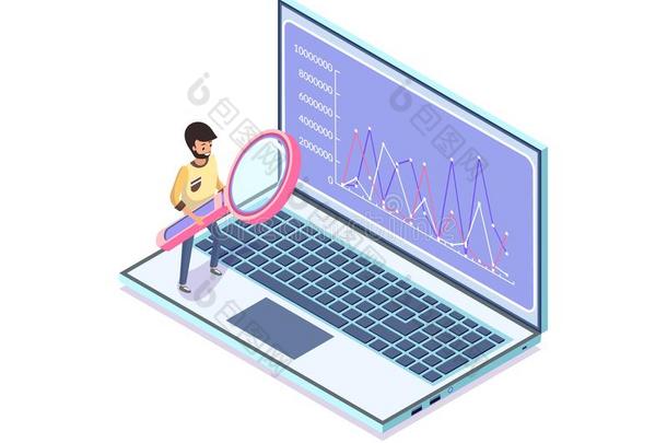 信息图表和图表向便携式电脑屏幕统计