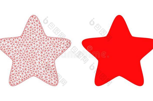 红色的多角形的金属丝框架网孔红色的星和平的偶像