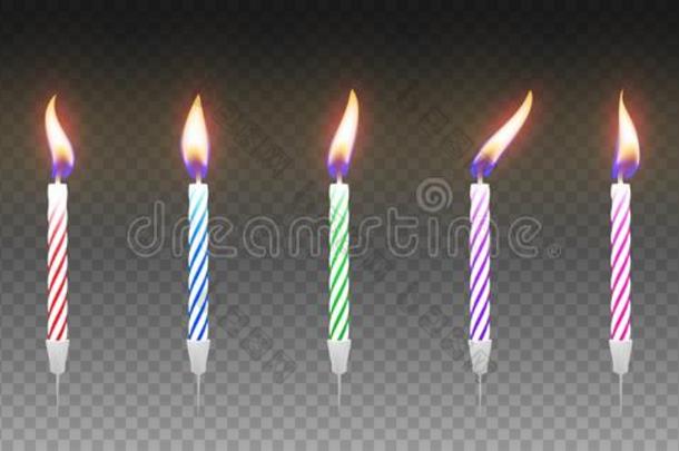 放置关于富有色彩的生日蛋糕蜡烛和燃烧的火焰.vectograp矢量图