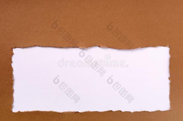 撕棕色的纸框架白色的背景长方形的复制品空间
