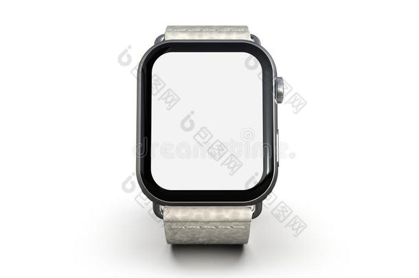苹果注视4方式智能手表,银,白色的屏幕