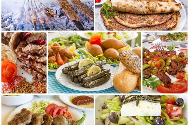 传统的美味的土耳其的foodstuff粮食拼贴画.食物观念