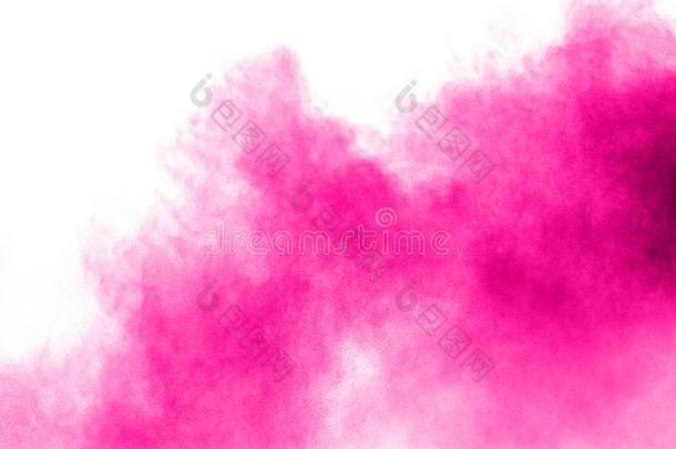 粉红色的粉爆炸向白色的背景.粉红色的灰尘使溅起.英语字母表的第12个字母