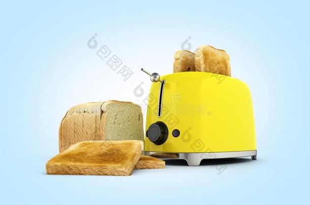 烤面包片机和向祝酒面包隔离的向蓝色梯度背景