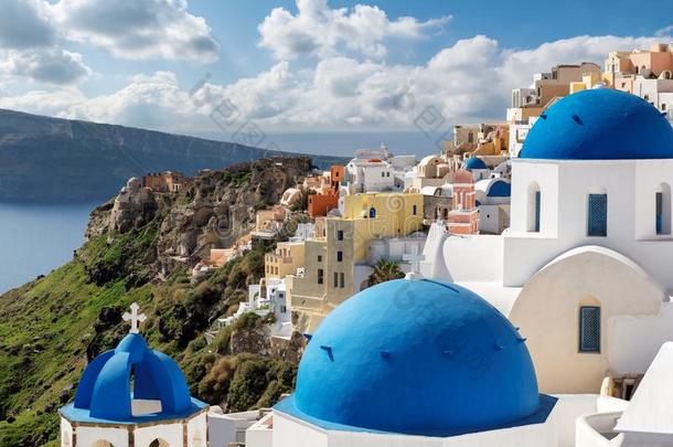 白色的和蓝色圣托里尼isl和,希腊.