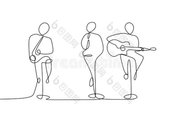 连续的线条绘画关于音乐音乐会表演和吉他