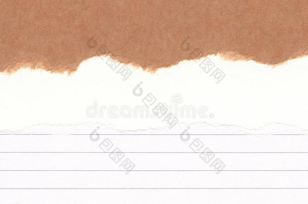 特写镜头撕棕色的纸向蹩脚货撕有衬里的,白色的纸文本
