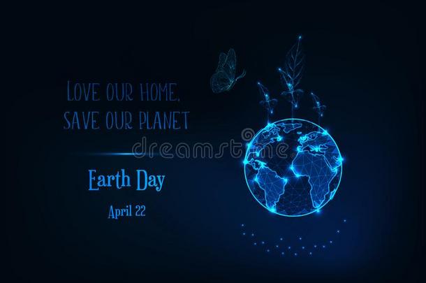 地球一天横幅和辉光工艺学校地球球,植物新芽,英语字母表的第2个字母