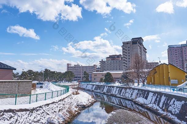 美丽的城市风光照片风景优美的关于松仓河采用<strong>函</strong>馆城市.